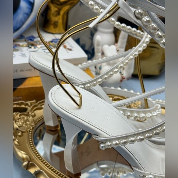 🆕 AJE 🧿 NWOB Alba Pearl Sculptural Heel, White - Sz 40 US 10 - Picture 8 of 15
